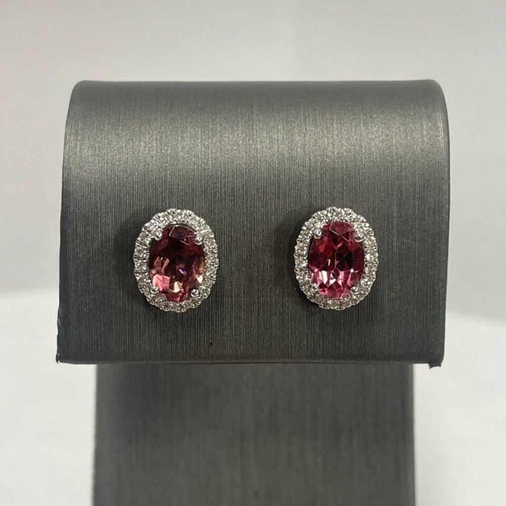 14k White Gold - Pink Sapphire Diamond Earrings